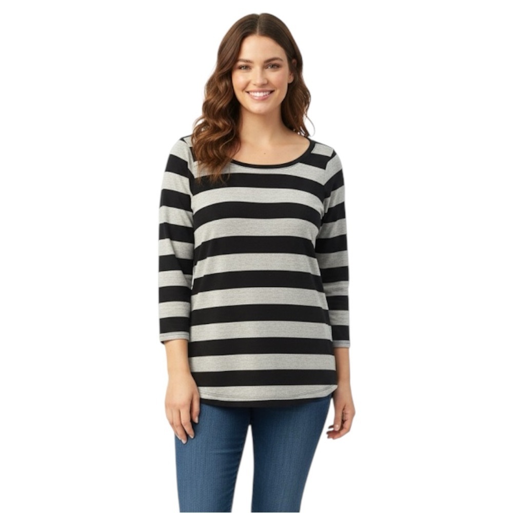 Coldwater Creek Size L Black Grey Striped Shirt